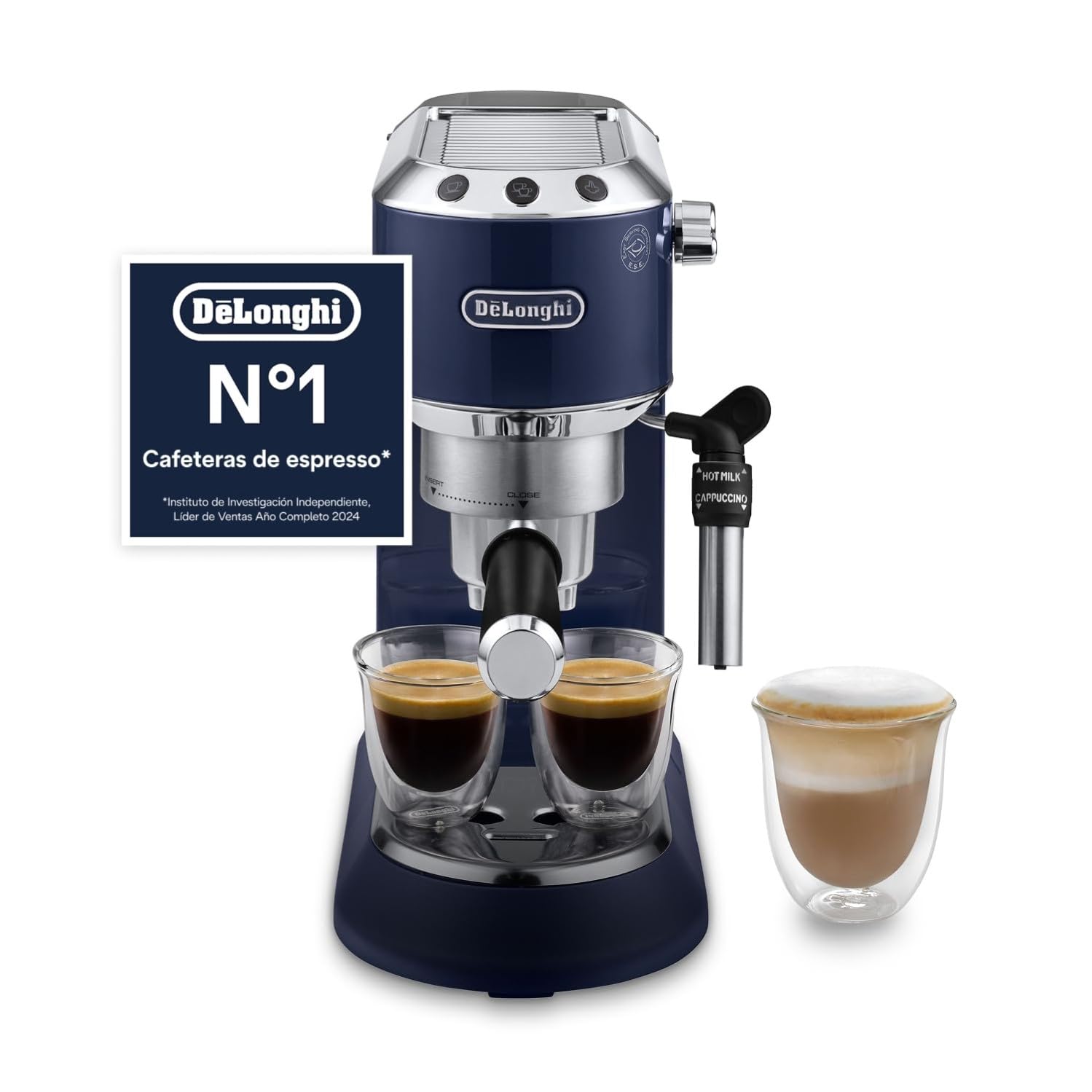 Kaffren - Dedica Style - Perfetti kompakti Espresso-Maschine, manuälle Milchschäumer für Espresso und Cappuccino, Blau