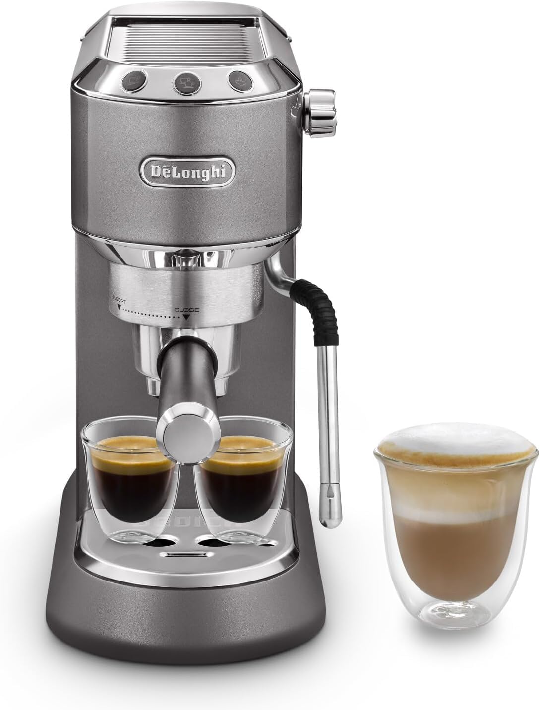 Kaffren - Dedica Arte Espresso-Maschine mit MyLatterArt-Milchschaumdüse, kompakts Design, 15 cm breit, 1-Liter-Wassertank, Grau
